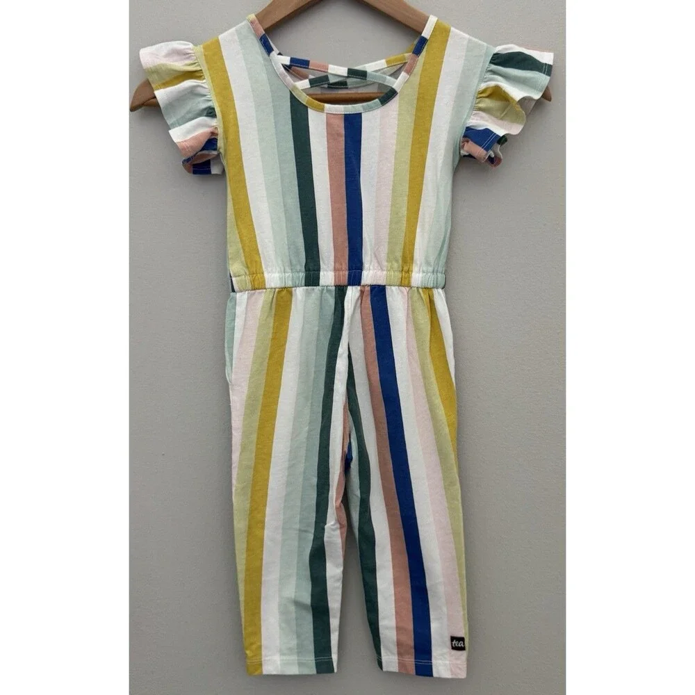Tea Collection 2T Striped Spring/Summer Flutter Sleeve Jumpsuit